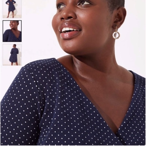 LOFT PLUS NAVY JACQUARD KNIT WRAP DRESS Navy Blue - Picture 3 of 4